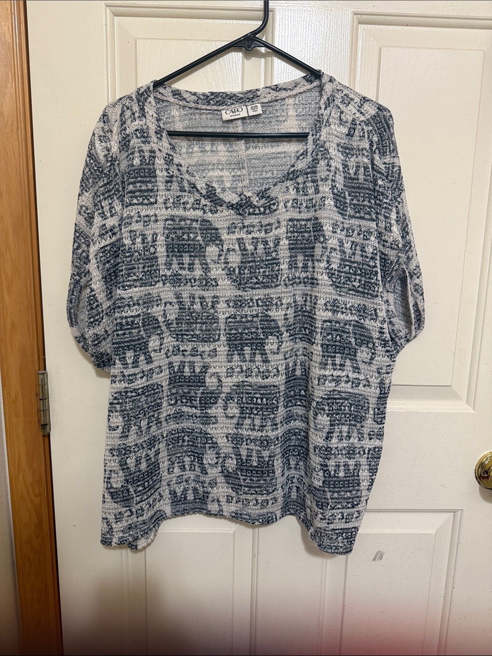 Cato Navy and White Elephant Print Tunic Top